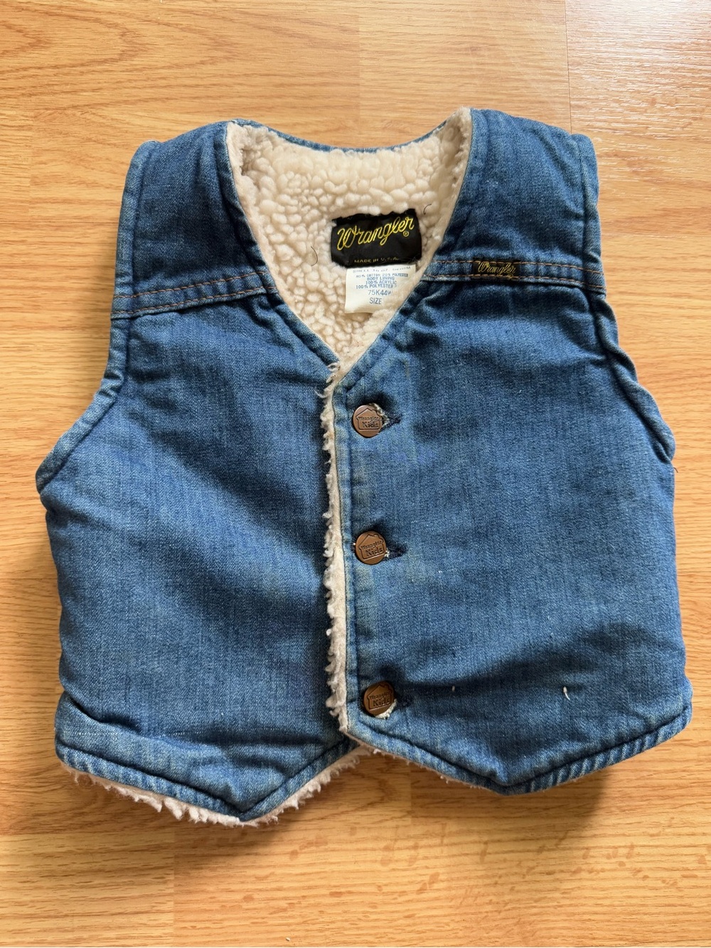 VTG 70s Wrangler Sherpa Lined Denim Vest Kids Size 7 Fits 4T 5T Made In USA